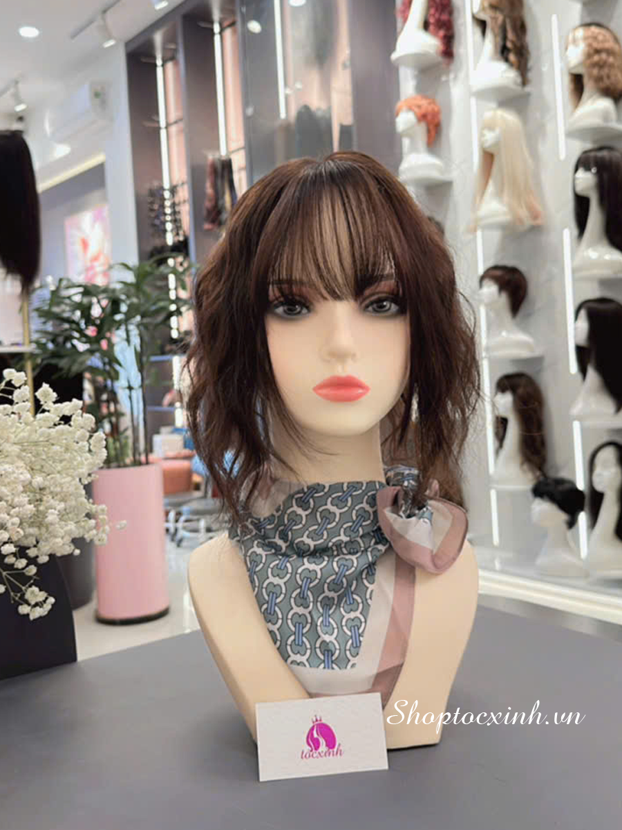 TÓC MÁI CHE ĐỈNH 4D25CM UỐN XOĂN NHUỘM HẠT DẺ TÓC GIẢ LÀM BẰNG TÓC THẬT