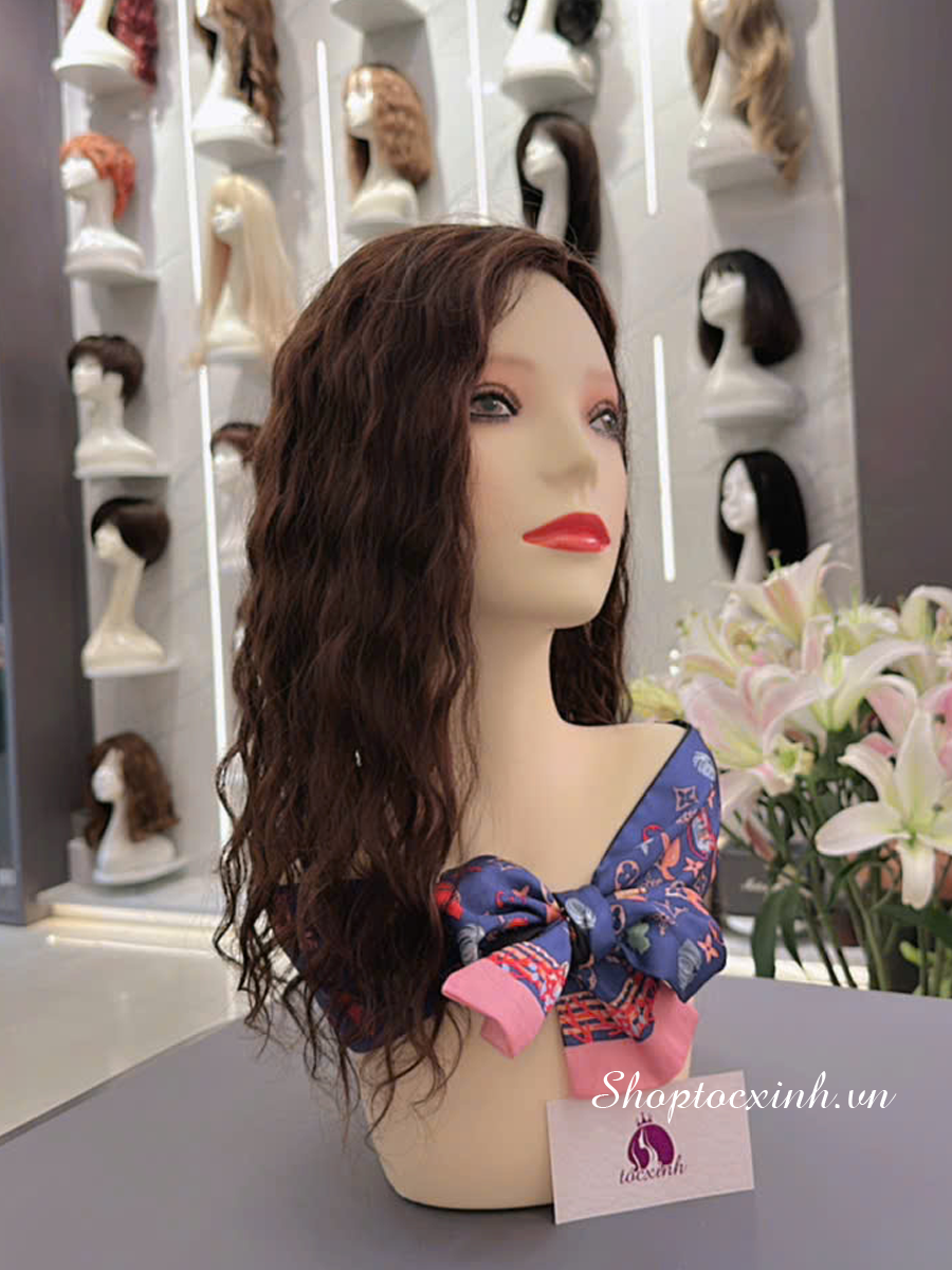 TÓC MÁI CHE BẠC ĐỈNH UỐN XOĂN SÓNG 4D40CM  NHUỘM HẠT DẺ TÓC GIẢ LÀM BẰNG TÓC THẬT