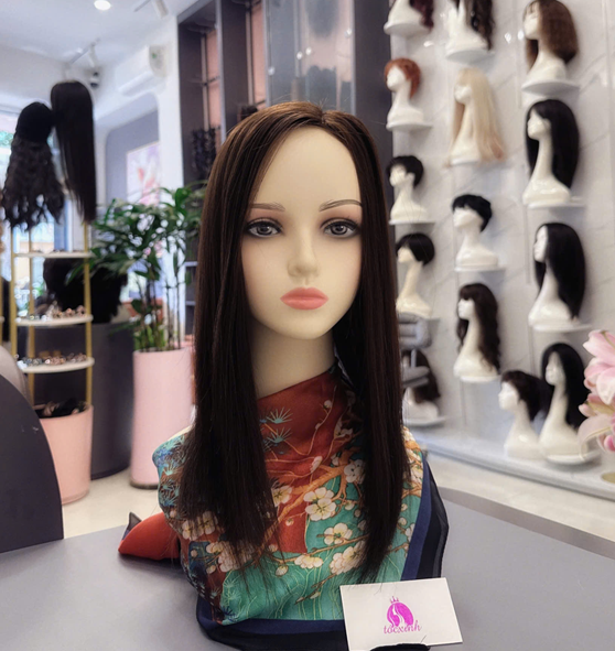 TÓC MÁI CHE BẠC, TÓC CHE HÓI ĐỈNH  4D35CM NHUỘM HẠT DẺ TÓC GIẢ LÀM BẰNG TÓC THẬT