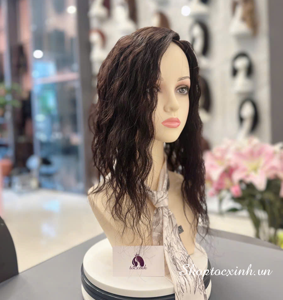 TÓC CHE PHỦ BẠC 4D40CM UỐN SÓNG XOĂN TÓC GIẢ LÀM BẰNG TÓC THẬT
