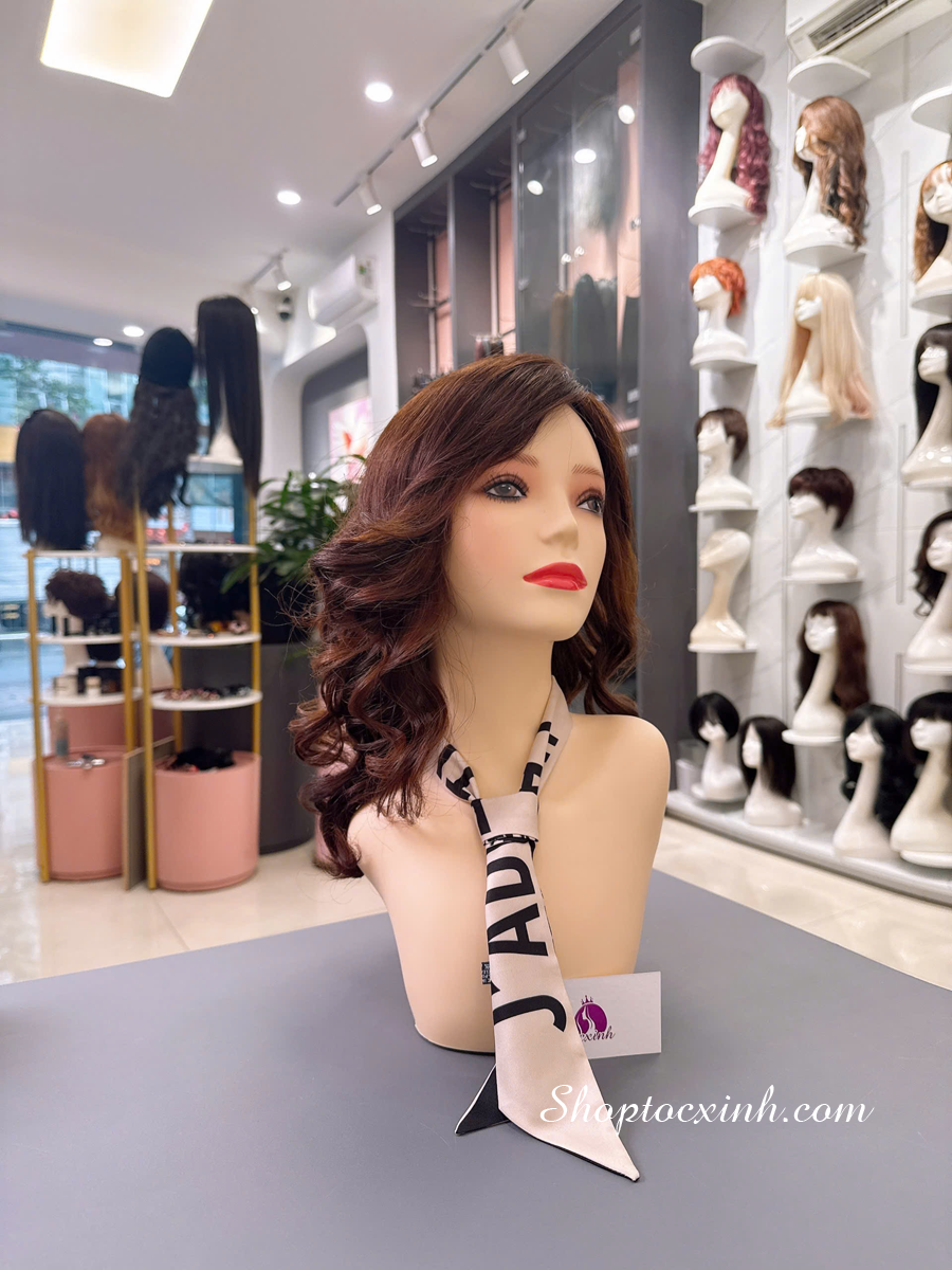 TÓC GIẢ NGUYÊN ĐẦU UỐN XOĂN LÀM BẰNG TÓC THẬT MỘT NGÔI